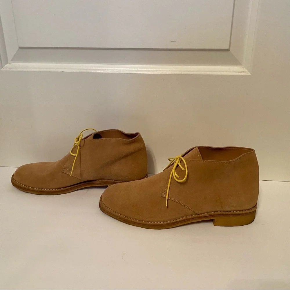 BOTTEGA VENETA SHOES LOW BOOTS TAN SUEDE LEATHER LACE UP ITALY SIZE 39.5 US 6.5